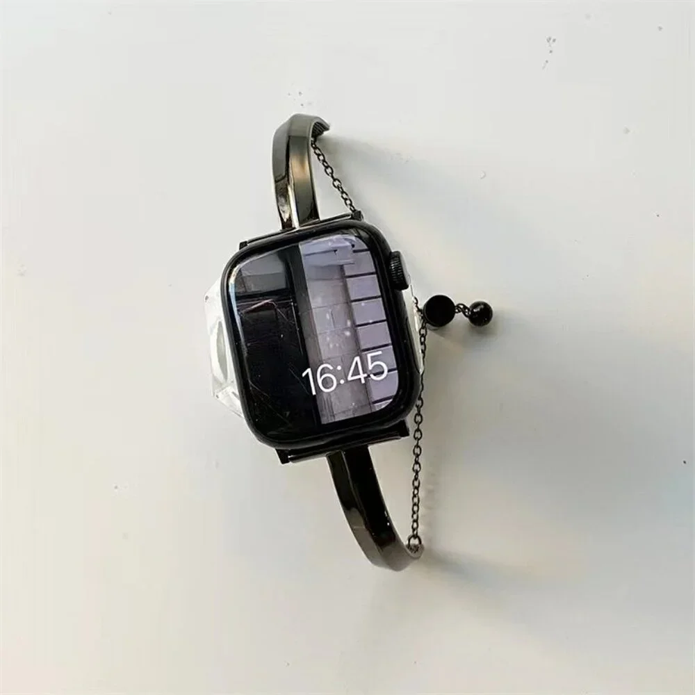 Apple Watch Band Adjustable Slim Stylish Strap Silver Stainless Bracelet - Black